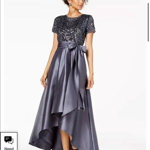 R&M Richards womens high low sequin embellished gown